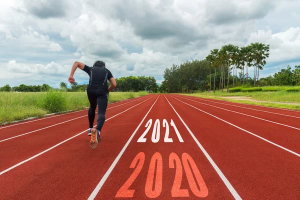 Start New Year 2021 Start Running Race Track Goal Success — Stock Photo, Image