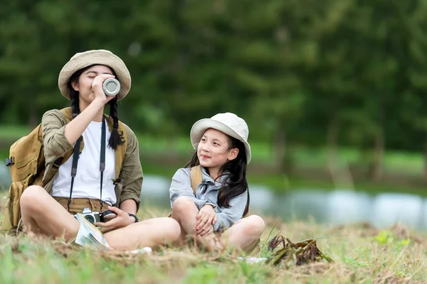 Gruppe Student Asiatische Junge Frauen Und Mädchen Reisende Mit Rucksack — Stockfoto