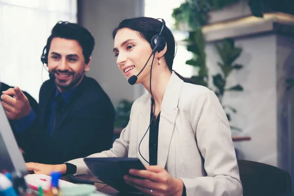 Call Center Customer Service Team Support Information Operator Work People — Stock Photo, Image