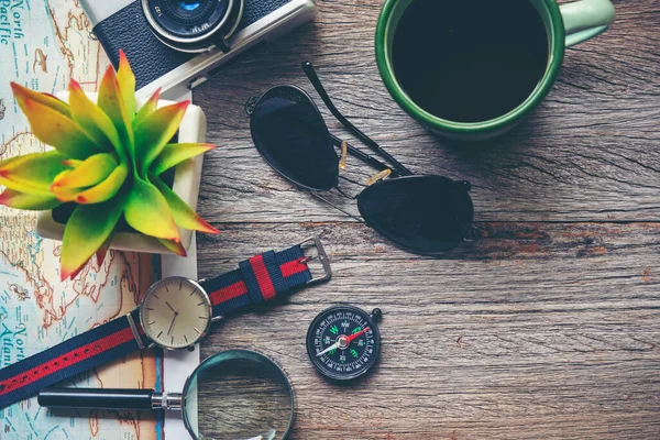 Accesorios Artículos Del Viajero Hombre Con Mochila Turismo Visitando Para — Foto de Stock