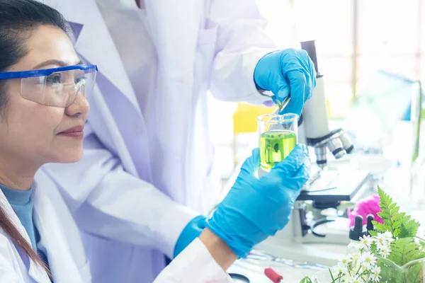Asian Woman Team Science Lab Research Natural Alternative Herb Essential — Stockfoto