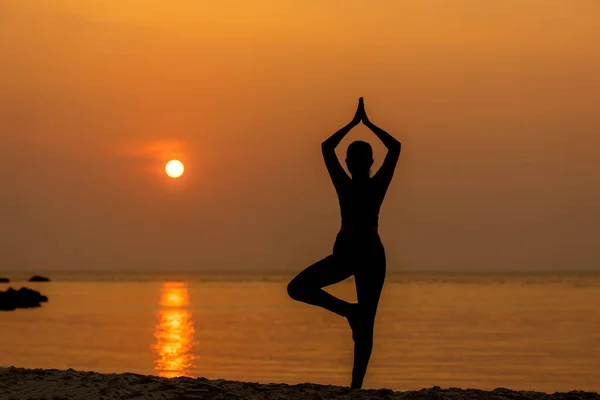 Silhouette Style Vie Femme Yoga Exercice Pour Une Vie Saine — Photo