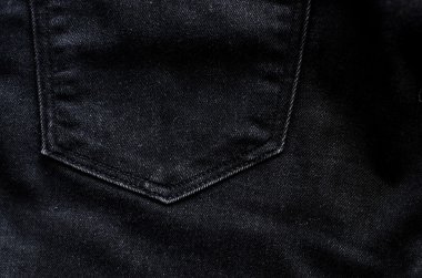 Koyu siyah denim kumaş dokulu cep bankamatik ve