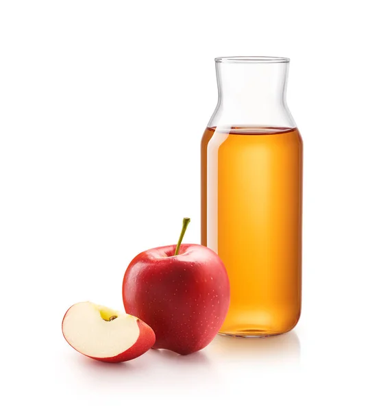 Flasche Apfelsaft Mit Roten Äpfeln Isoliert Auf Weißem Hintergrund — Stockfoto