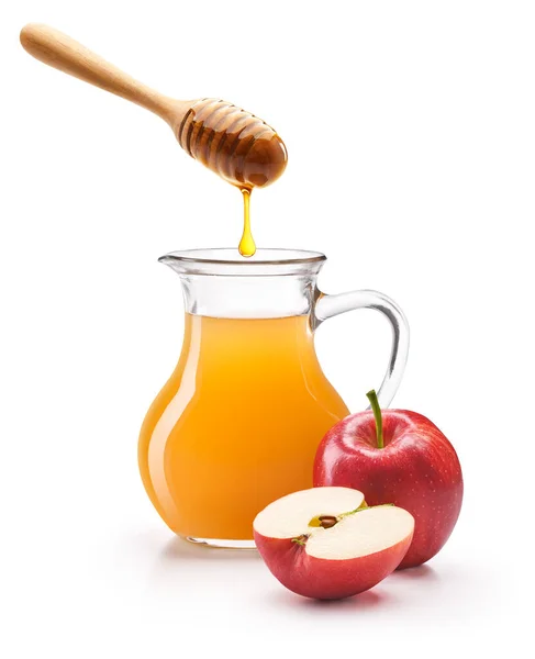 Appelcider Azijn Met Honing Geïsoleerd Witte Achtergrond — Stockfoto