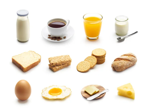 Breakfast Food Drinks Isolated White Background — Stock Photo, Image