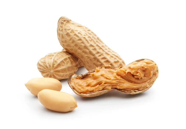 Amendoim Manteiga Amendoim Espalhados Sobre Fundo Branco Caminho Recorte Incluído Fotografias De Stock Royalty-Free