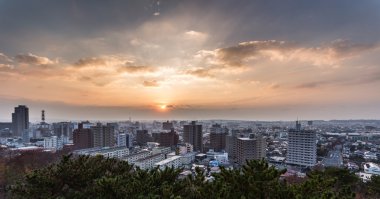 Akita city in Japan at sunset clipart