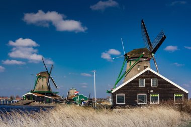 Geleneksel Hollandalı eski yel değirmenleri