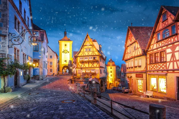 Rothenburg ob der Tauber stad i skymningen, Tyskland — Stockfoto