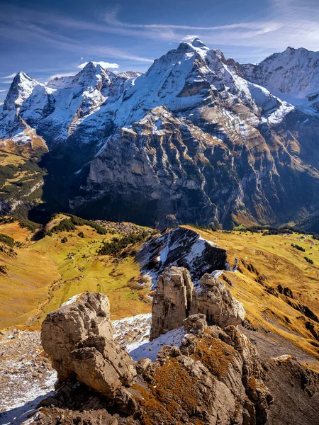 Красивий Вид Альпи Снігом Яскравому Сонячному Світлі — стокове фото