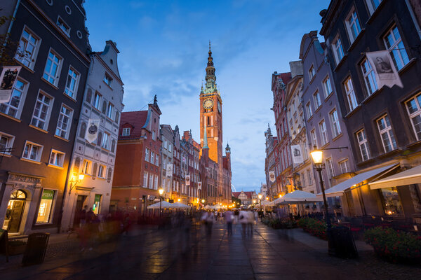 GDANSK, POLAND - AUGUST 2014: Picturesque old cityscape of Gdansk in Poland at evening