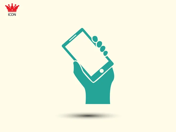 Mobiele telefoon in pictogram van een hand — Stockvector