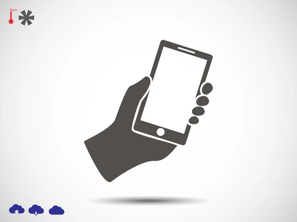 Mobiele telefoon in pictogram van een hand — Stockvector