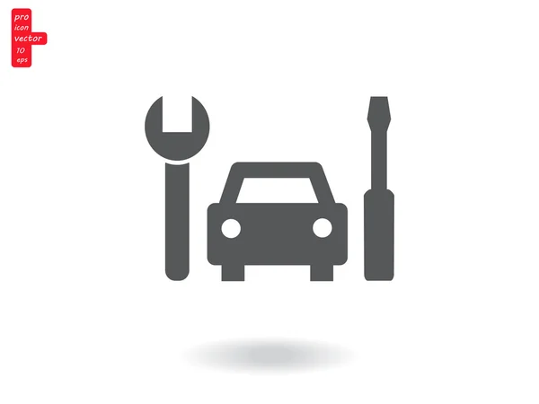 Mecánico trabajando en un icono de coche — Vector de stock