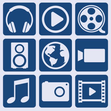 multimedia icons set clipart