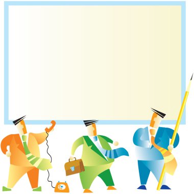 Notlar için temiz bir tahta ile üç iş adamları