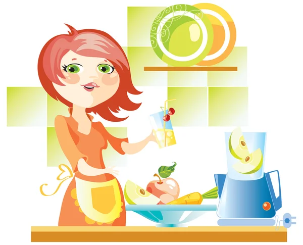 Woman on kitchen — Stock Vector