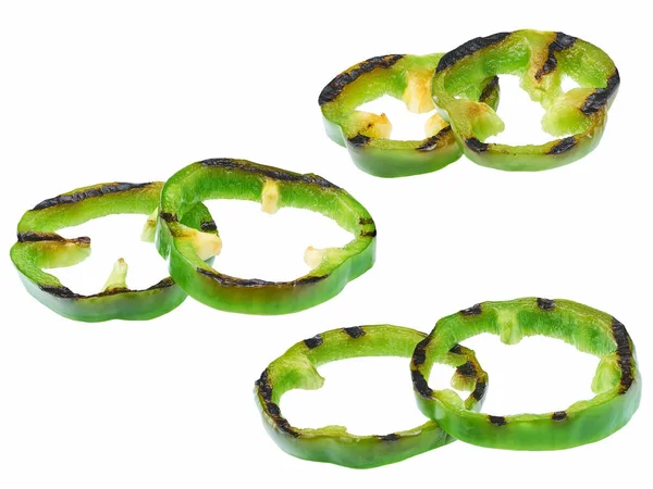 Grillade Eller Brand Rostade Gröna Bell Pepper Skivor Grillad Paprika — Stockfoto
