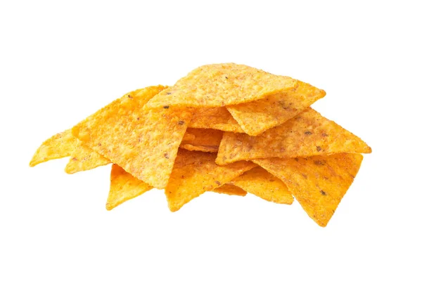 Hög Med Mexikanska Nachos Chips Isolerad Vit Bakgrund — Stockfoto