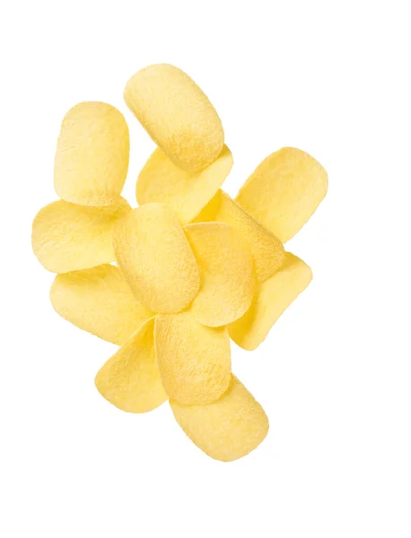 Картопляні Чіпси Падають Ізольовані Білому Тлі Відсічним Контуром — стокове фото
