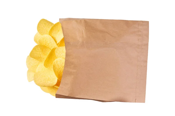 Potato Chips Spill Out Large Package Isolated White Background Clipping — Stock Photo, Image