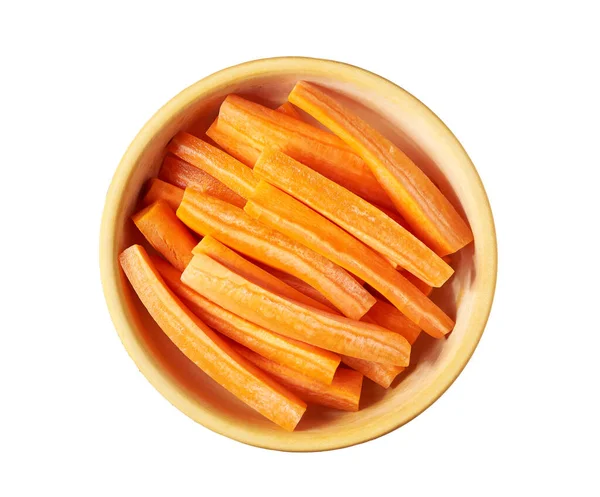 Carrot Sticks Carrot Sticks Wooden Bowl Isolated White Background Top — Stock Photo, Image