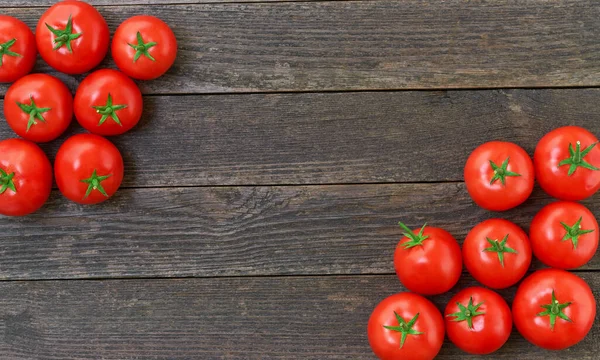 Tomates Rojos Orgánicos Maduros Una Mesa Madera Rústica Espacio Para —  Fotos de Stock