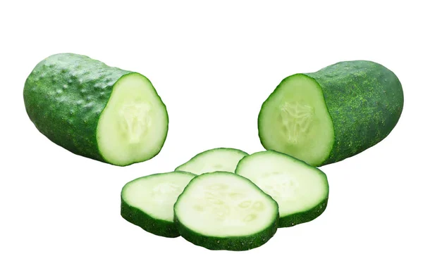 Fresh Cucumber Slices Isolated White Background Clipping Path Full Depth — Stock Fotó