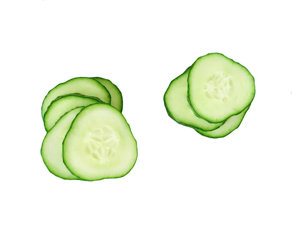 Fresh Cucumber Slices Isolated White Background Close Shot Cucumber Pile — 스톡 사진
