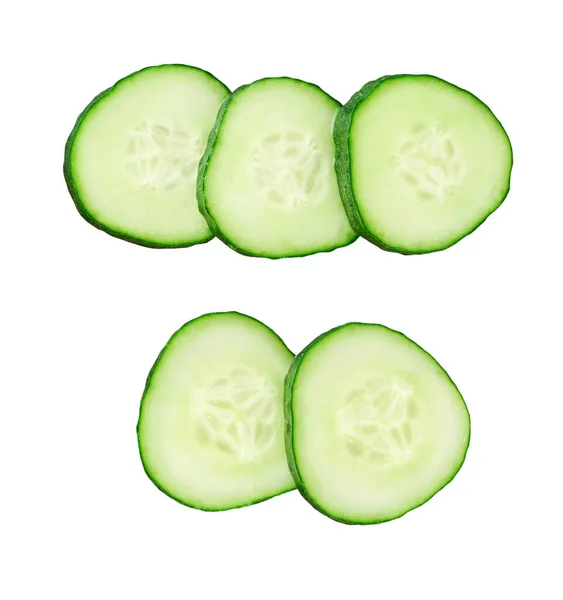 Organic Cucumber Slices Isolated White Background Top View — 图库照片