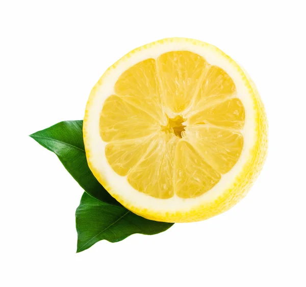 Lemon with leaves  slice isolated on white background — Stock Photo, Image