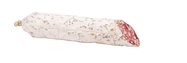 Salame isolado sobre fundo branco — Fotografia de Stock