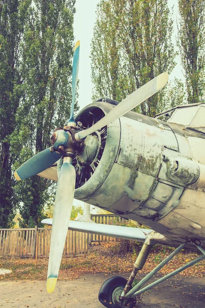 Old aircraft close up. old airplane. toned