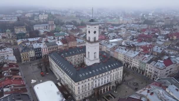Lviv centrum. Luchtfotografie — Stockvideo