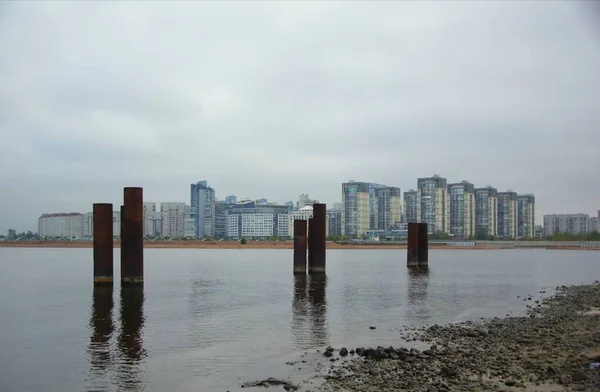 Promenera Dimmig Höstmorgon Längs Vasilievskij Öns Strand Utsikt Över Morskaja — Stockfoto