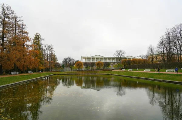 Ponuré Listopadové Ráno Procházka Catherine Park Carskoye Selo Mirror Pond — Stock fotografie