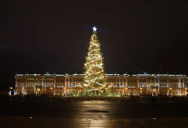 Зимнее Снежное Утро Новогодние Украшения Центре Города Новогодняя Елка Дворцовой — стоковое фото