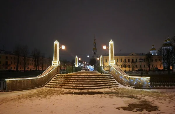 Mañana Nevada Invierno Decoraciones Eléctricas Año Nuevo Centro Ciudad Semimost — Foto de Stock