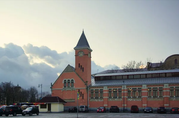 Kerstwandeling Door Historische Plaatsen Van Vyborg Stadsmarkt — Stockfoto