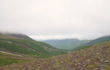 Volkanların ve ayıların kampı Pinachevsky 'de, Kamçatka' da büyüleyici bir yaz yürüyüşü.