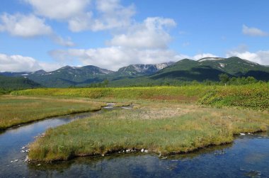 Kamçatka 'da büyüleyici bir yaz yürüyüşü, volkanlar ve ayıların kampı, merkezi kordon ve sıcak nehir.