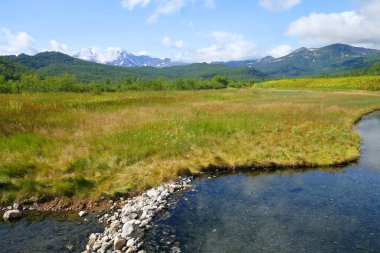 Kamçatka 'da büyüleyici bir yaz yürüyüşü, volkanlar ve ayıların kampı, merkezi kordon ve sıcak nehir.