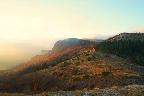 Hermosa Naturaleza Cálida Noche Otoño Fascinante Paseo Por Montaña — Foto de Stock