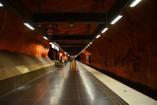 Fragmento Del Interior Estación Metro Radhuset Estocolmo —  Fotos de Stock