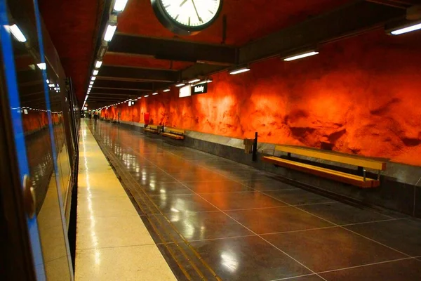 Töredék Belső Tér Rinkeby Metróállomás Stockholmban — Stock Fotó