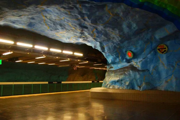 Fragment Din Interiorul Stației Metrou Staadion Din Stockholm — Fotografie, imagine de stoc