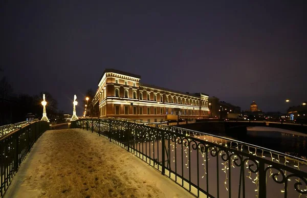 Winter Morning New Year City Decoration Kisses Bridge — Stock Photo, Image