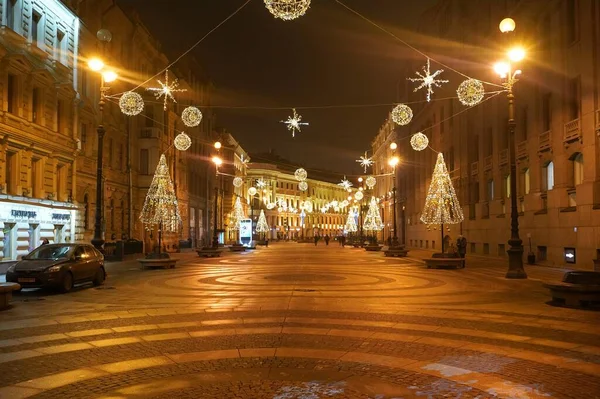 Nouvel Décorations Électriques Noël Ville Rue Bolshaya Morskaya — Photo