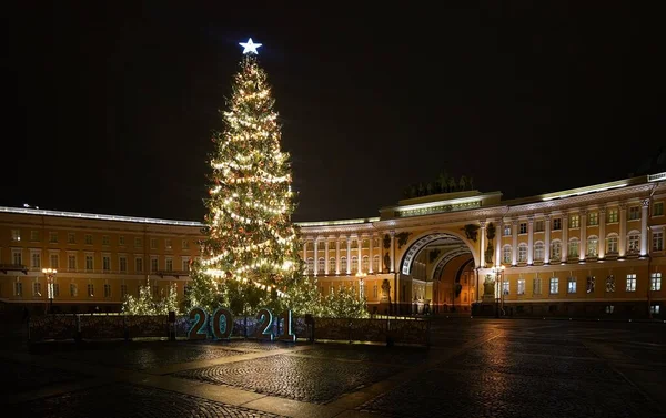 Decorações Elétricas Ano Novo Natal Cidade Praça Palácio — Fotografia de Stock